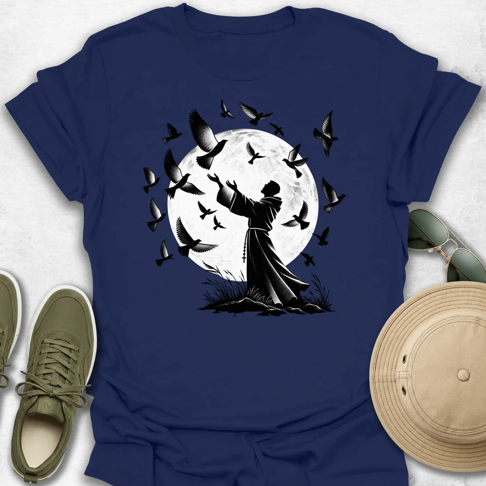 Monk Beneath the Moonlit Flock T-Shirt