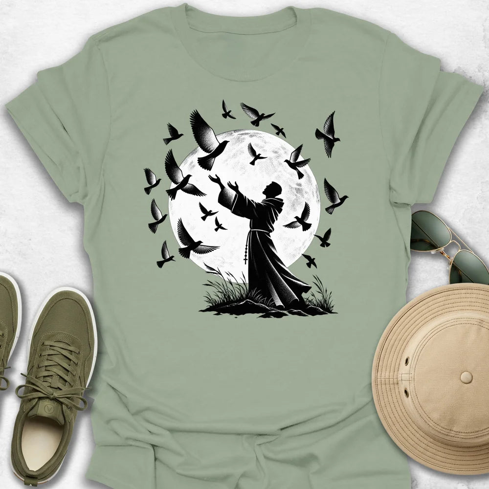 Monk Beneath the Moonlit Flock T-Shirt