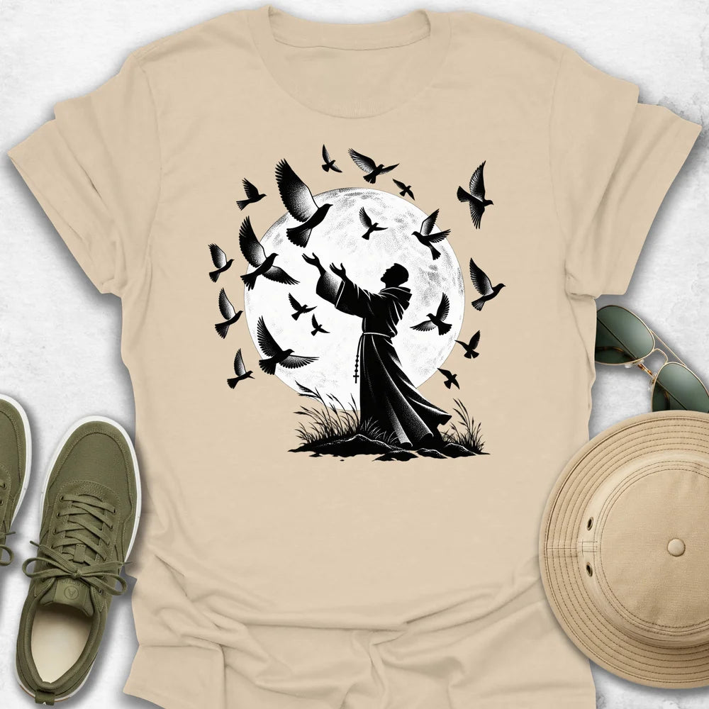 Monk Beneath the Moonlit Flock T-Shirt