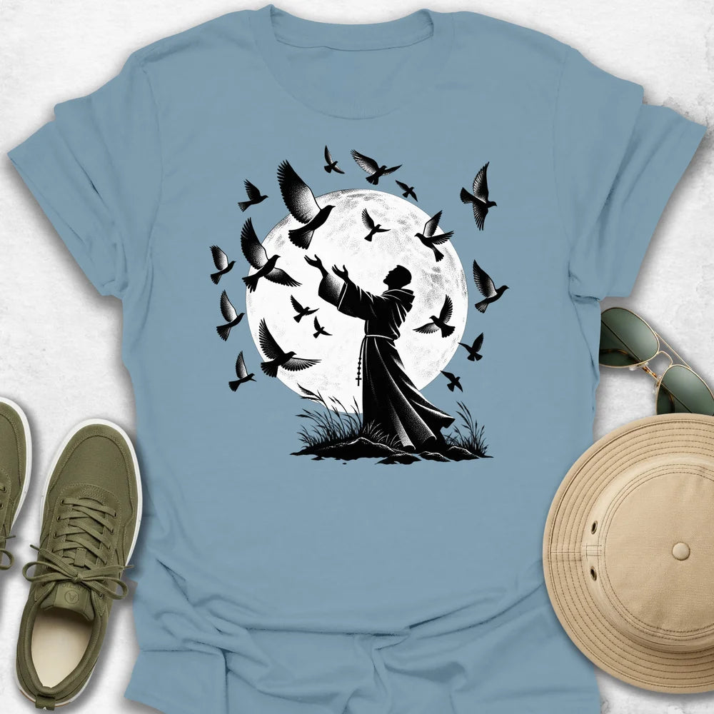 Monk Beneath the Moonlit Flock T-Shirt