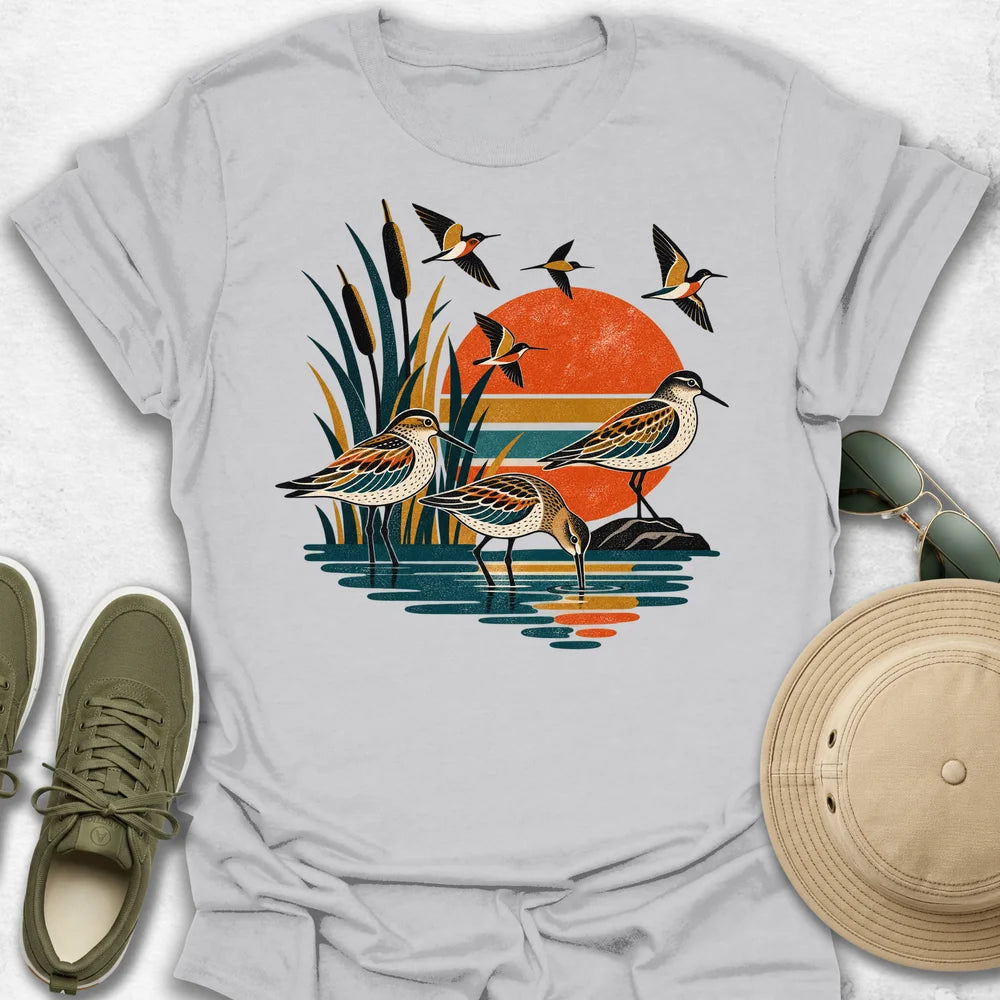 Retro Textured Shorebird Marsh T-Shirt