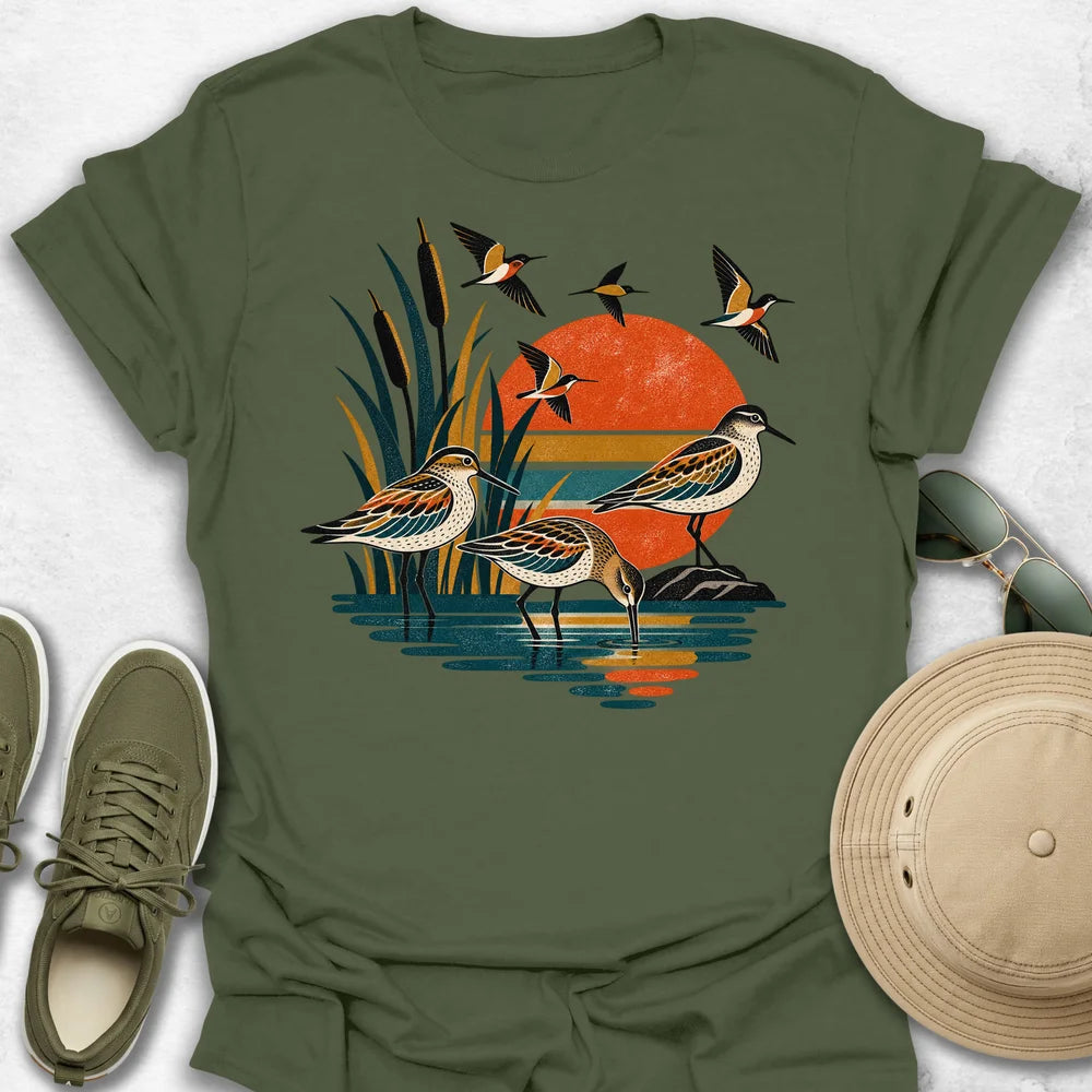 Retro Textured Shorebird Marsh T-Shirt