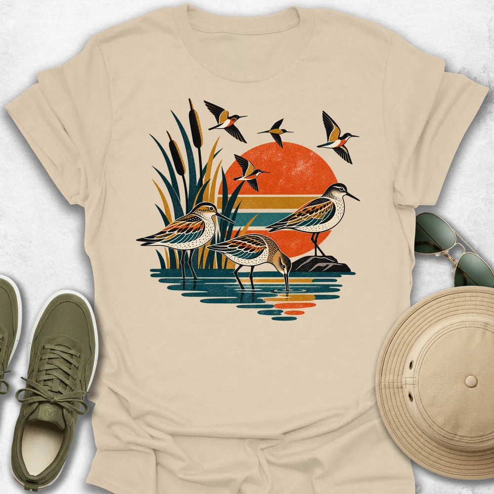 Retro Textured Shorebird Marsh T-Shirt