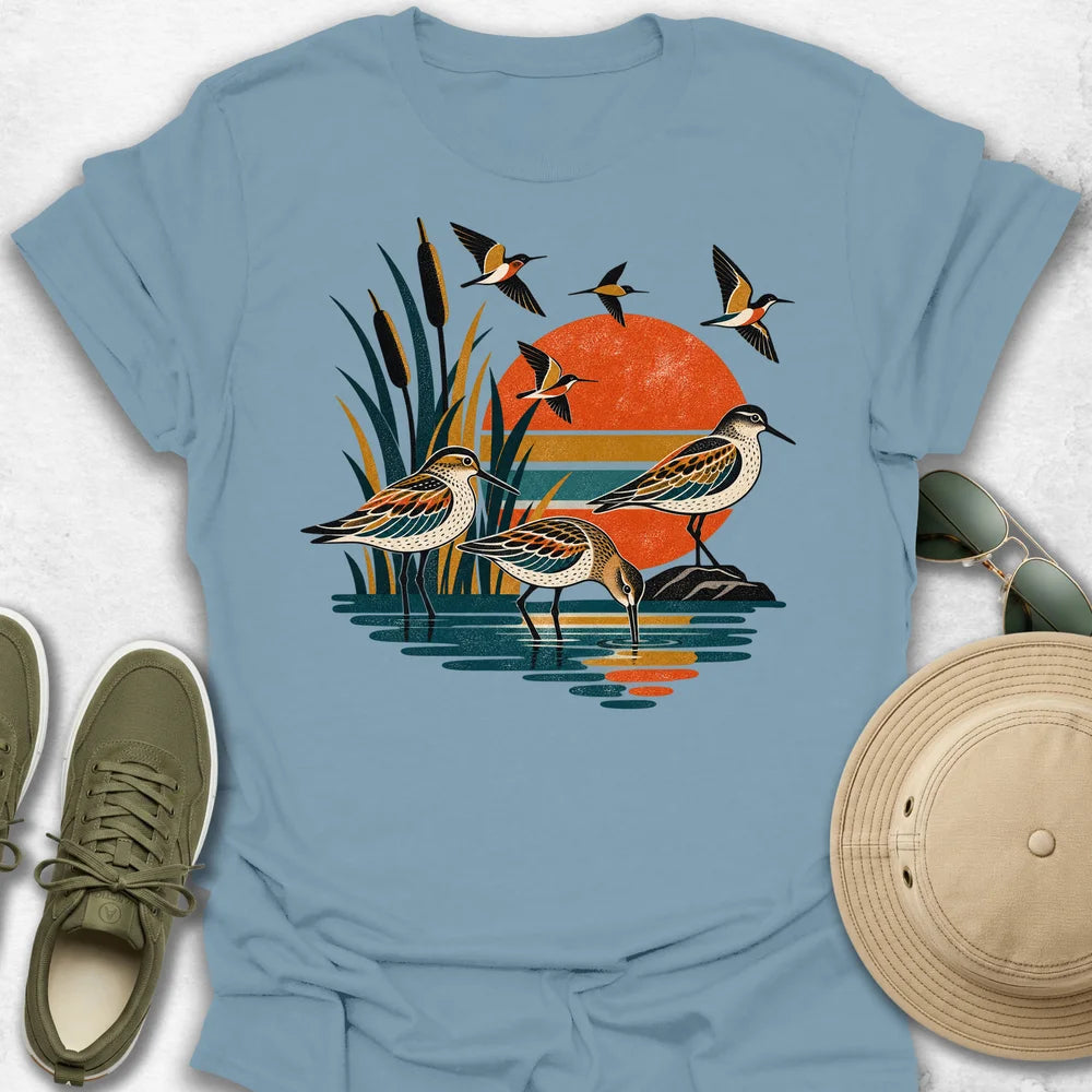 Retro Textured Shorebird Marsh T-Shirt