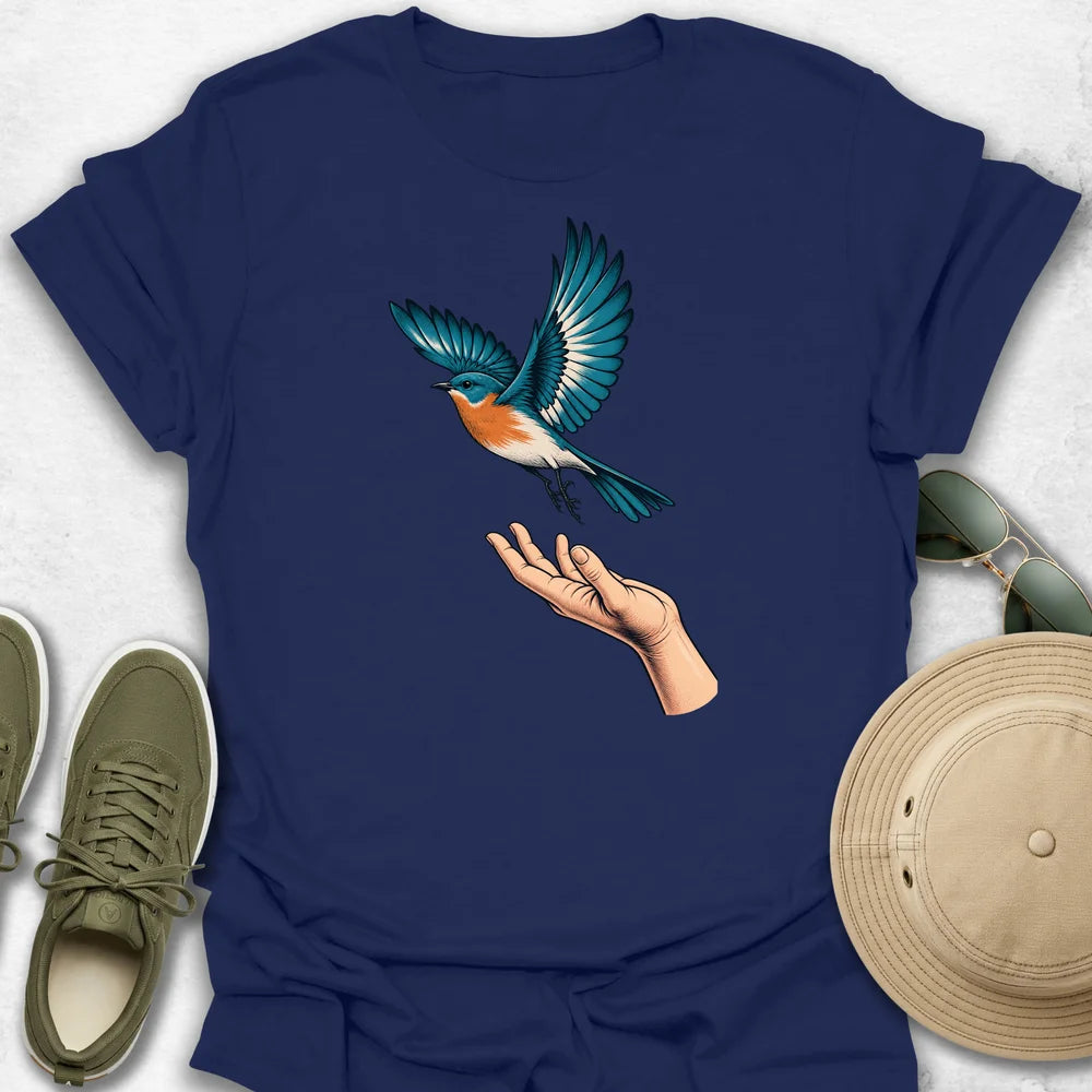 Bird Taking Flight from an Open Hand T-Shirt