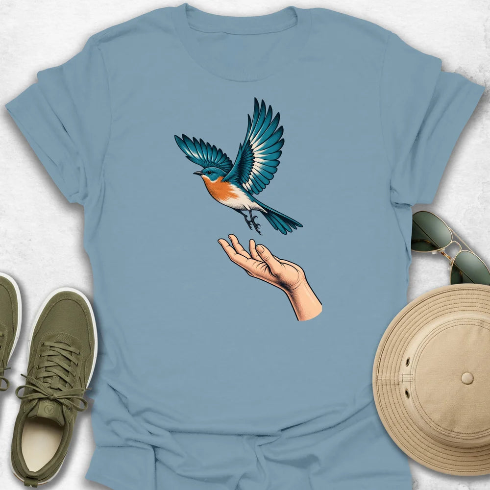 Bird Taking Flight from an Open Hand T-Shirt