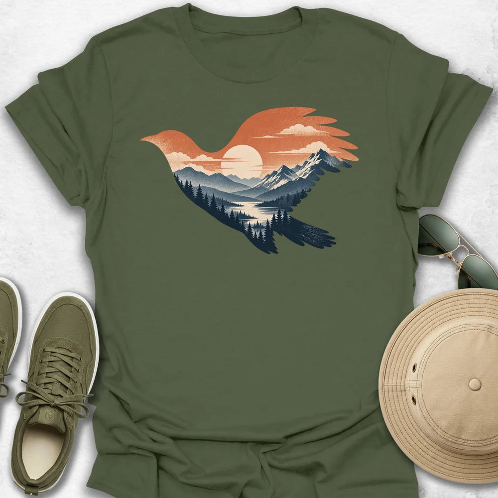 Bird Over Sunrise Valley T-Shirt