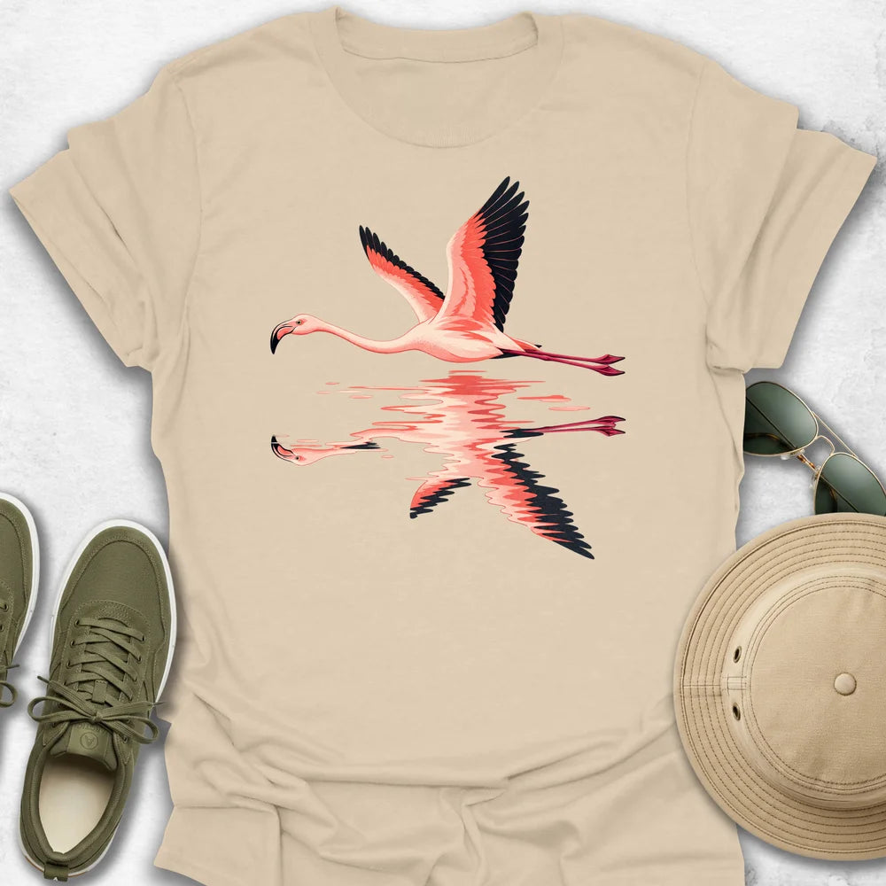 Flamingo in Flight and Reflection T-Shirt