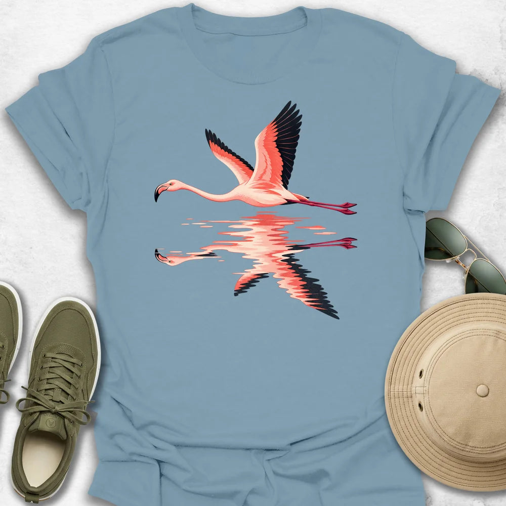 Flamingo in Flight and Reflection T-Shirt
