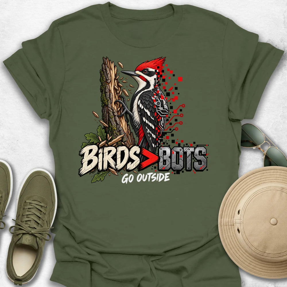 Birds Bigger than Bots Woodpecker T-Shirt