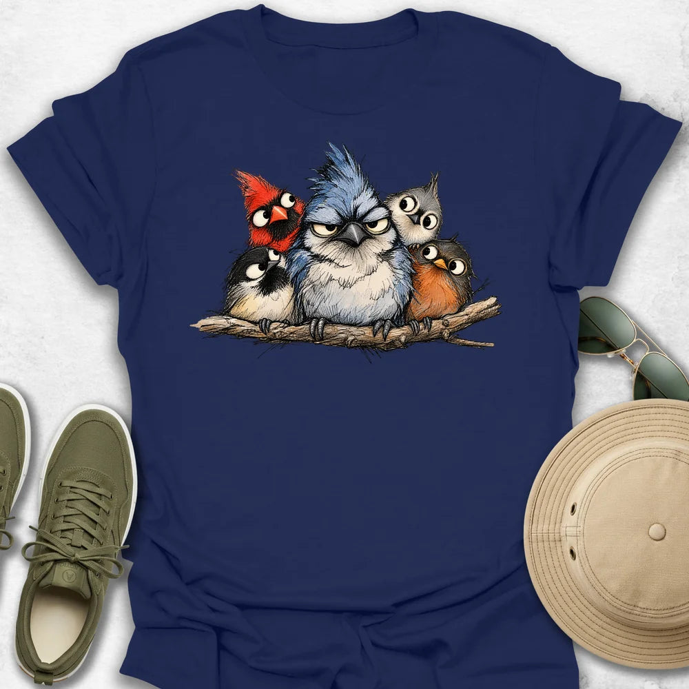 Grumpy Blue Jay on a Branch T-Shirt