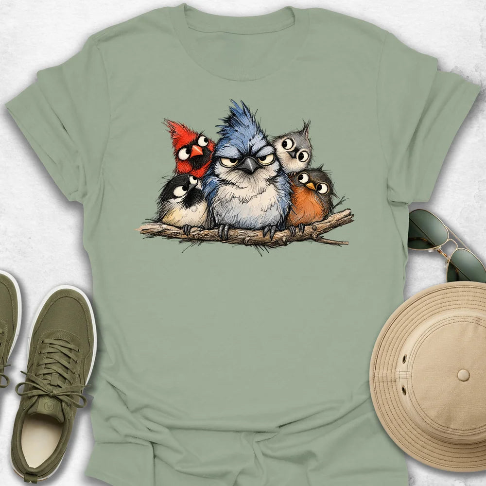 Grumpy Blue Jay on a Branch T-Shirt