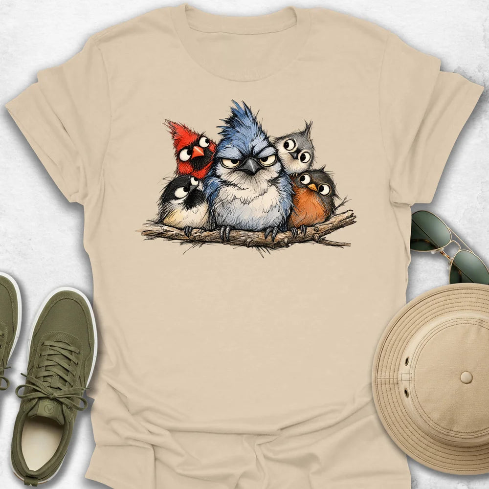 Grumpy Blue Jay on a Branch T-Shirt