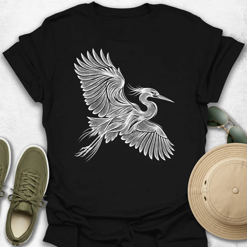 Heron in Flight Line Art T-Shirt