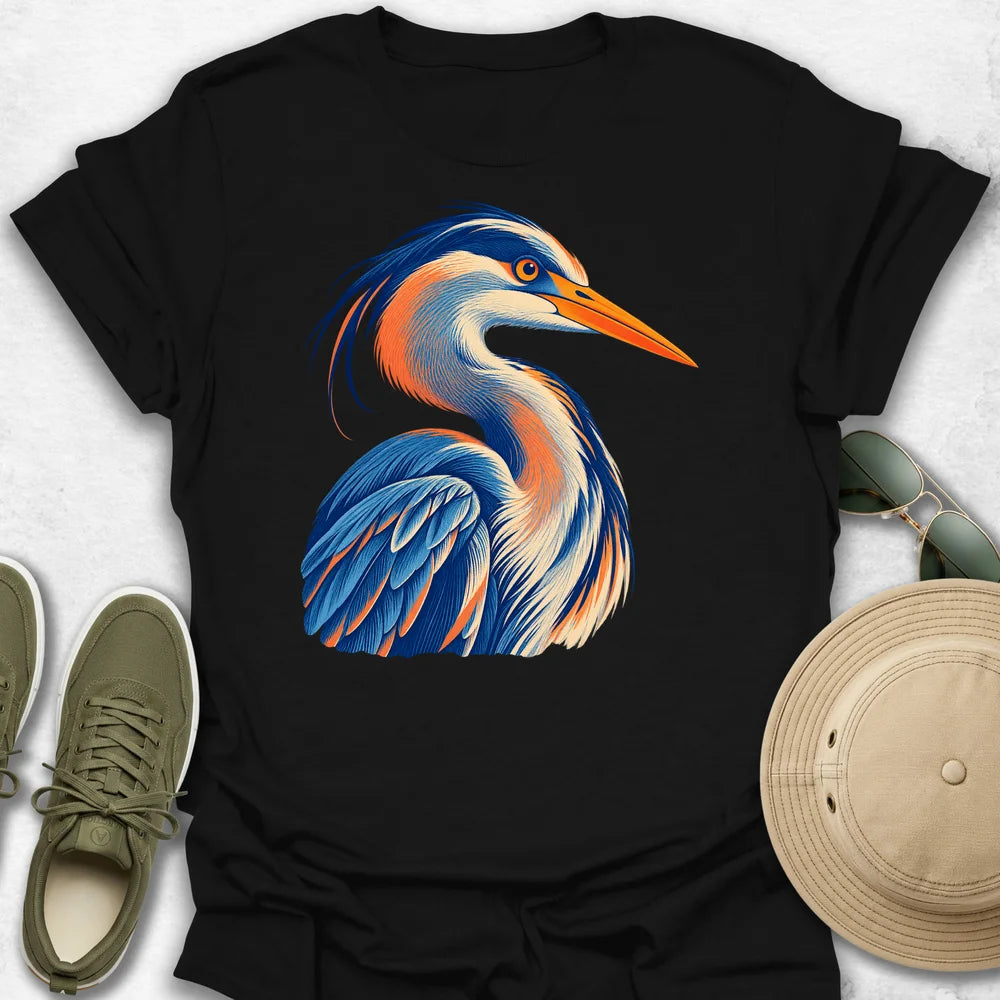 Vibrant Engraved Heron Portrait T-Shirt