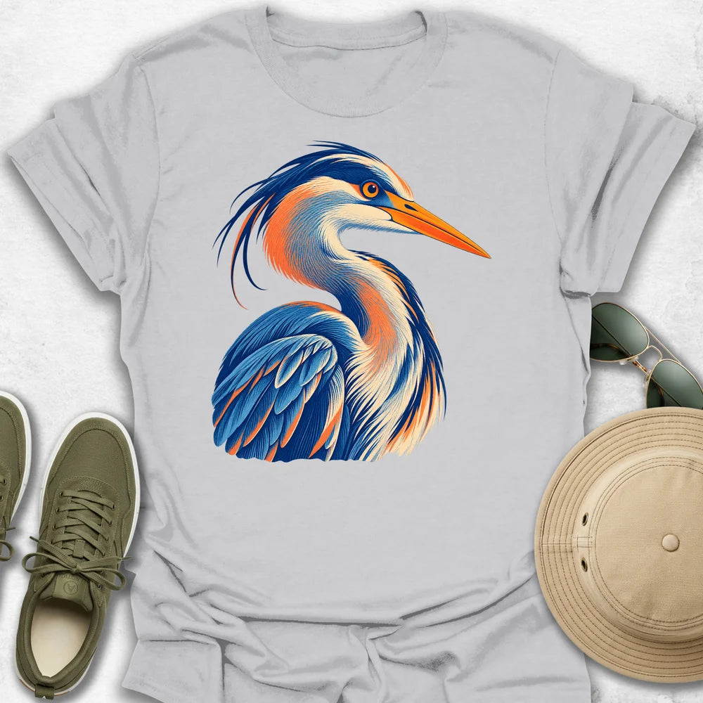 Vibrant Engraved Heron Portrait T-Shirt