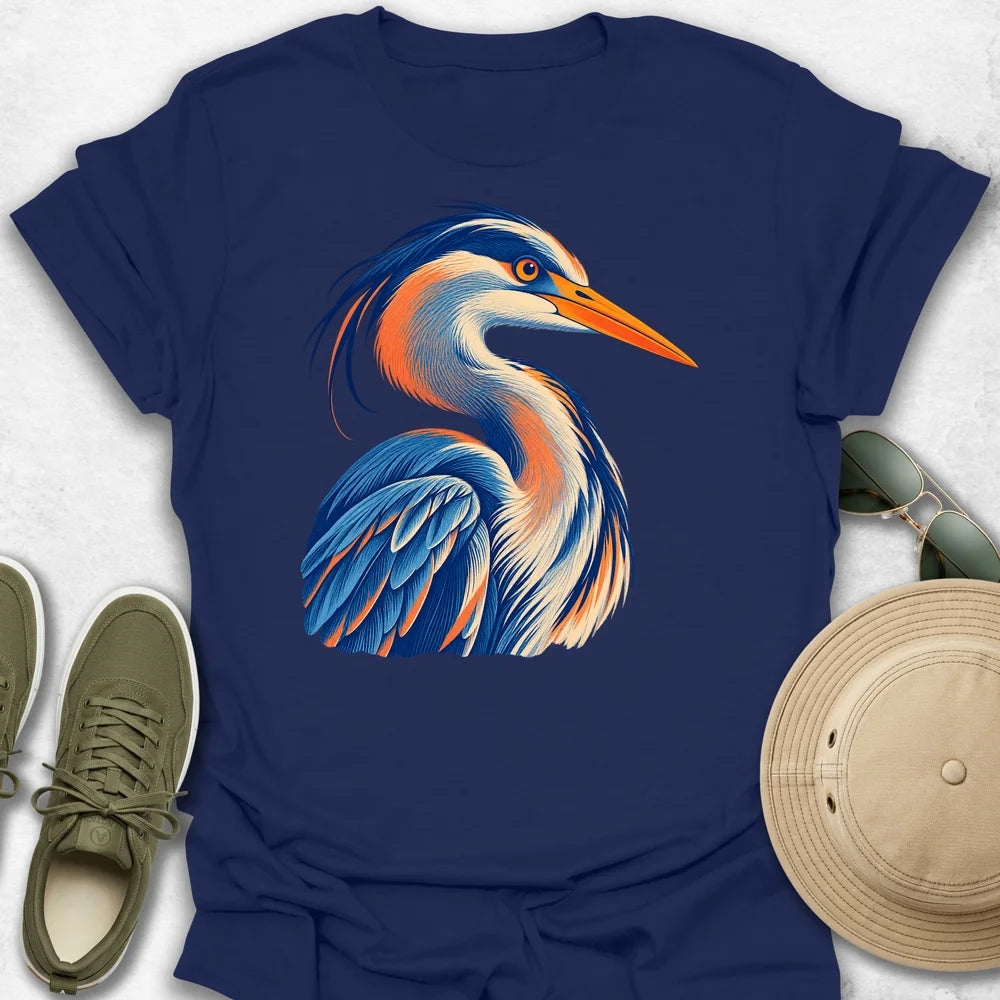 Vibrant Engraved Heron Portrait T-Shirt