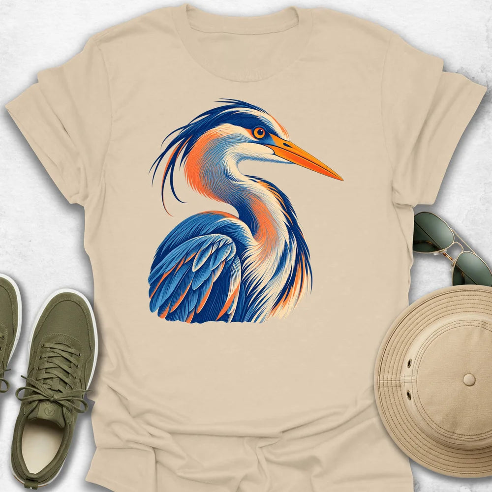 Vibrant Engraved Heron Portrait T-Shirt