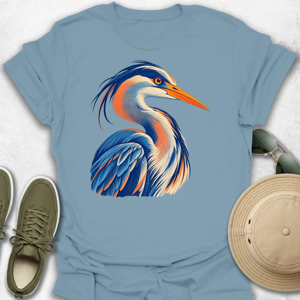 Vibrant Engraved Heron Portrait T-Shirt