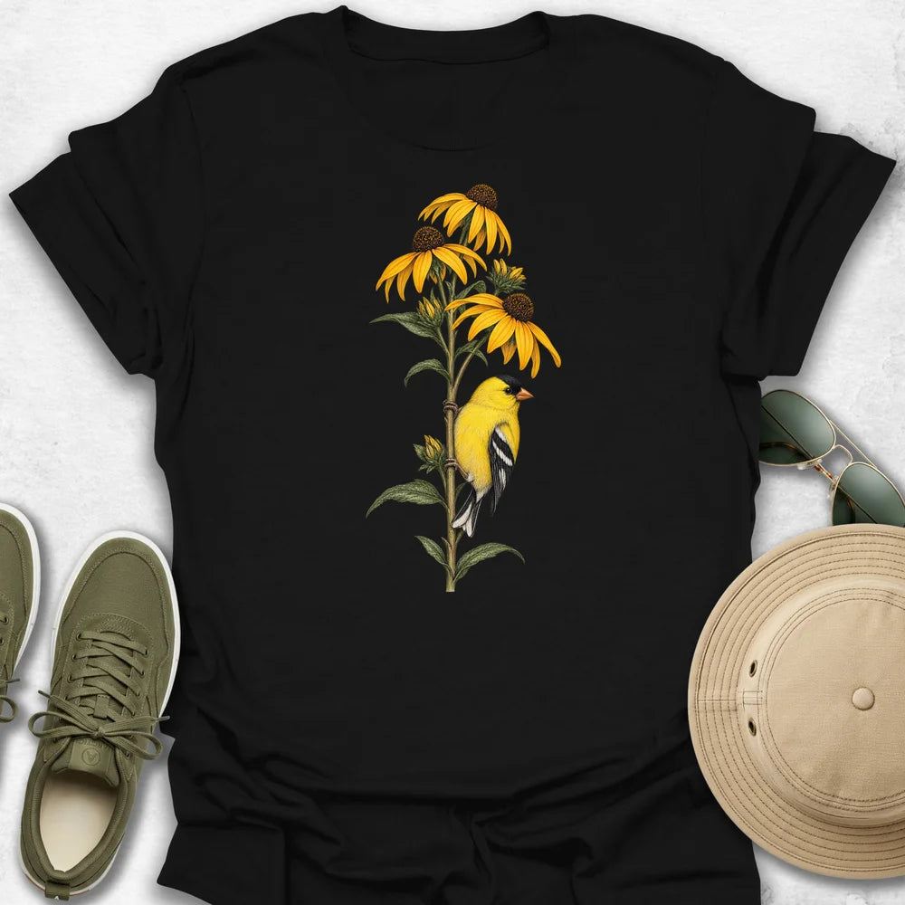 Goldfinch Perched on Rudbeckia T-Shirt