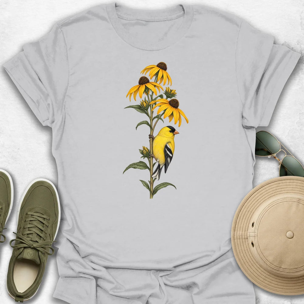 Goldfinch Perched on Rudbeckia T-Shirt