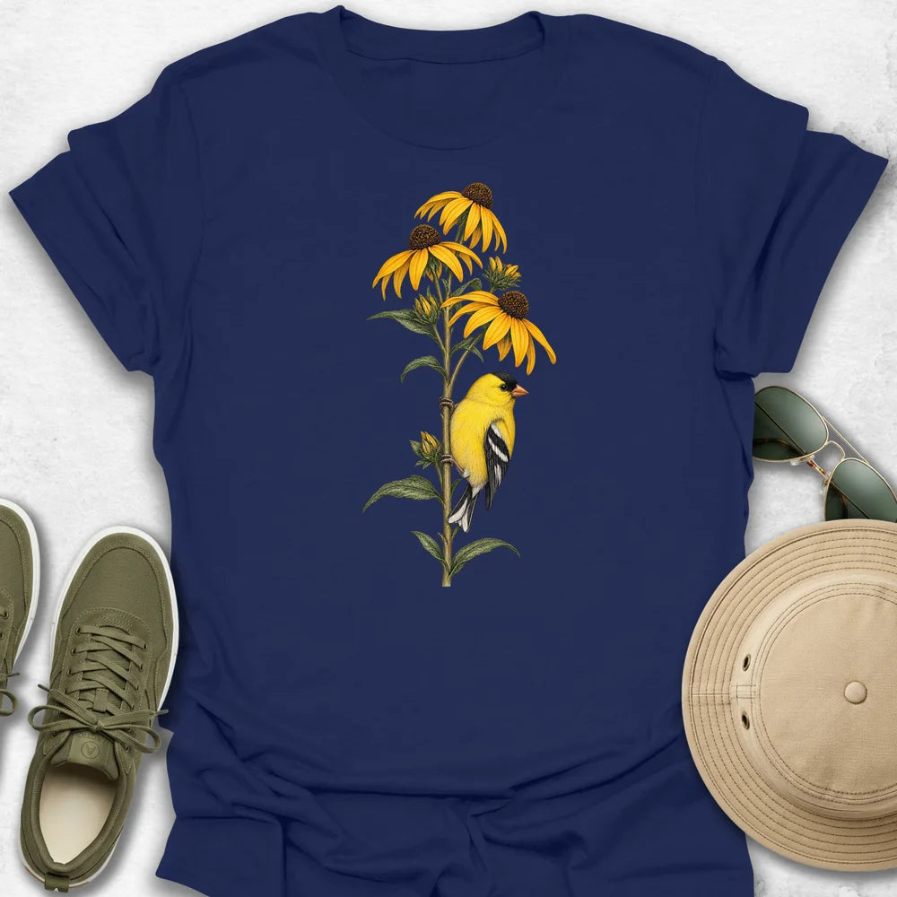 Goldfinch Perched on Rudbeckia T-Shirt