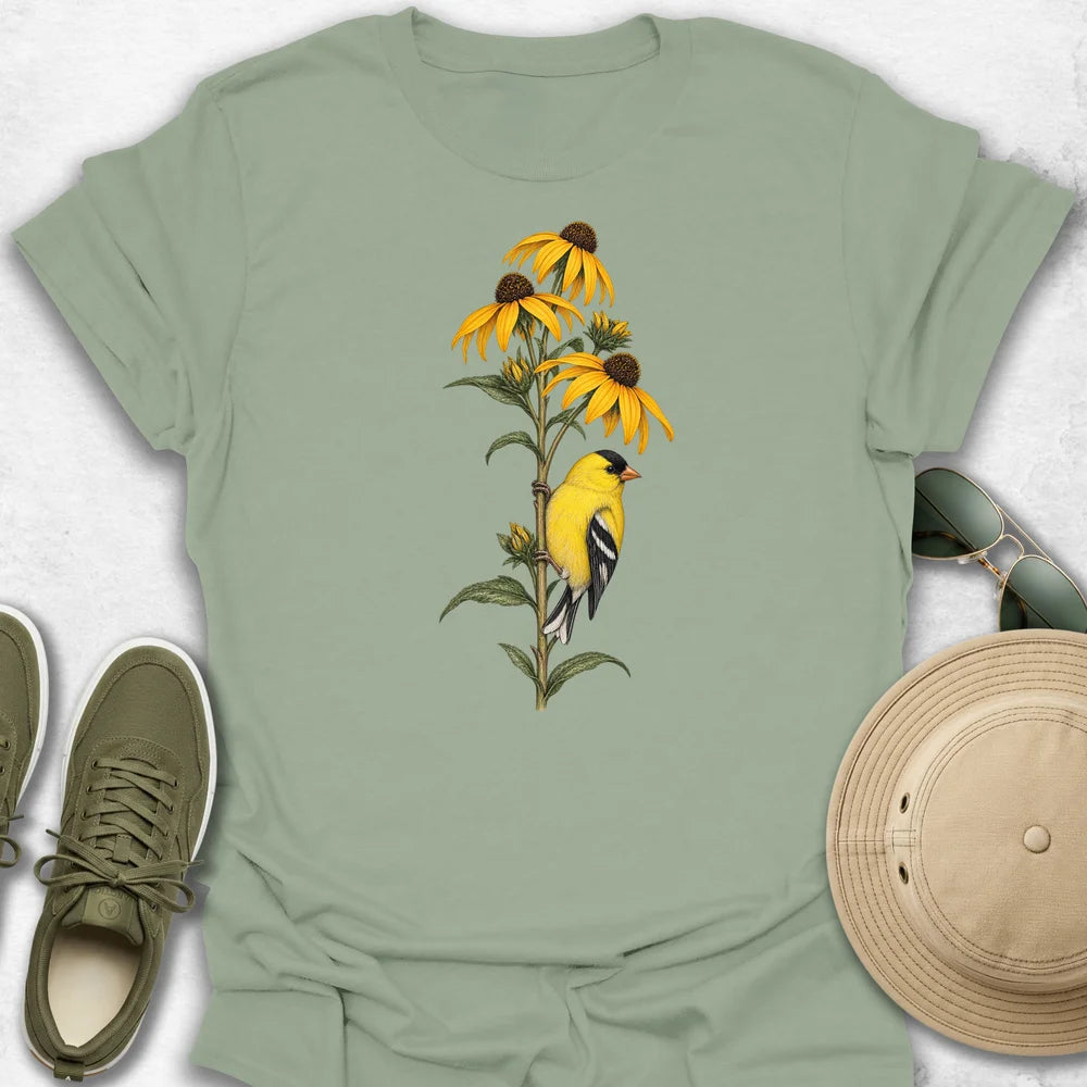 Goldfinch Perched on Rudbeckia T-Shirt
