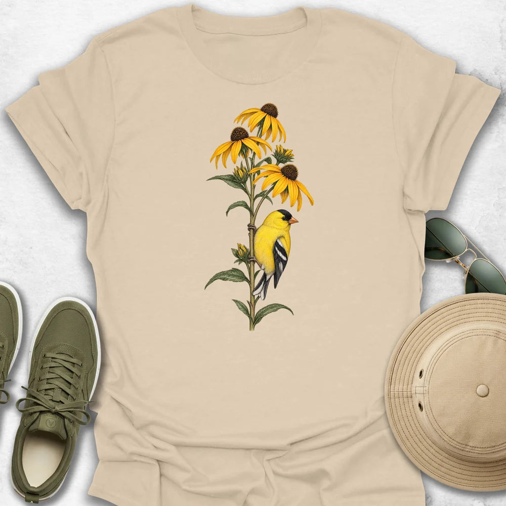 Goldfinch Perched on Rudbeckia T-Shirt