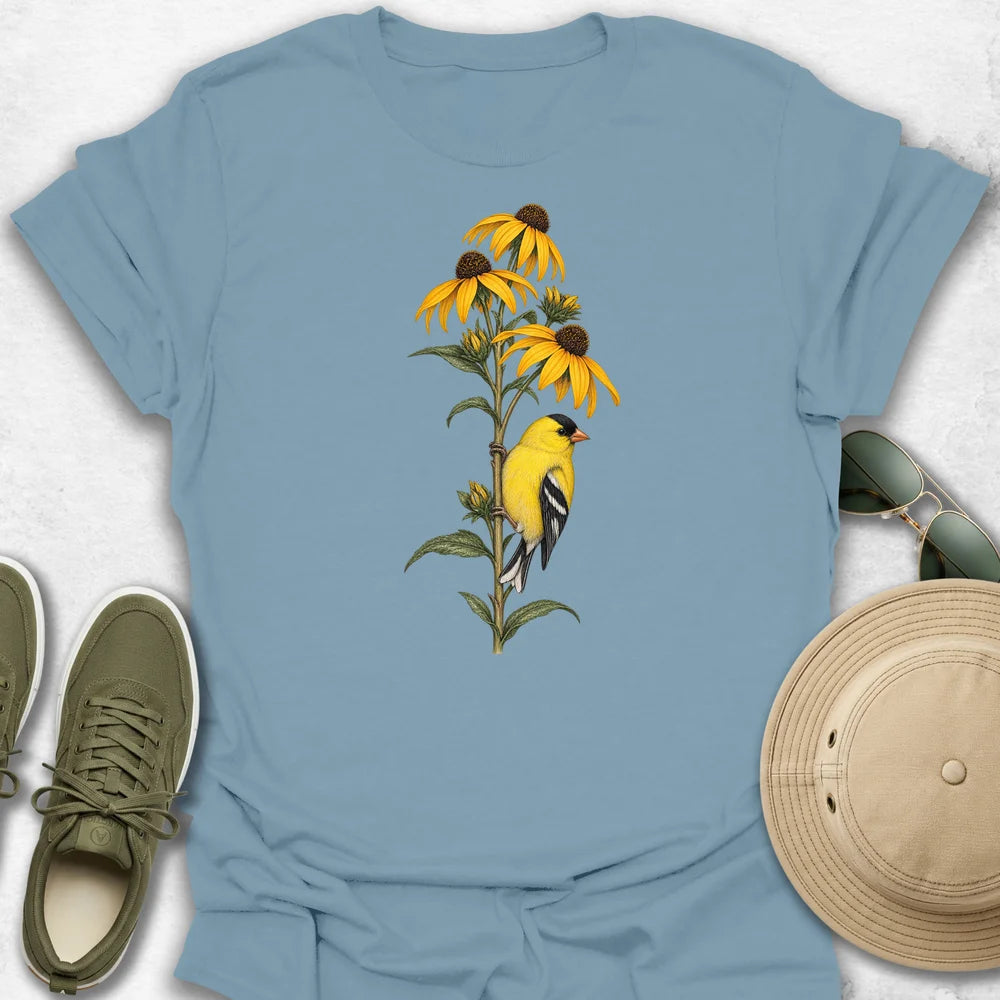 Goldfinch Perched on Rudbeckia T-Shirt