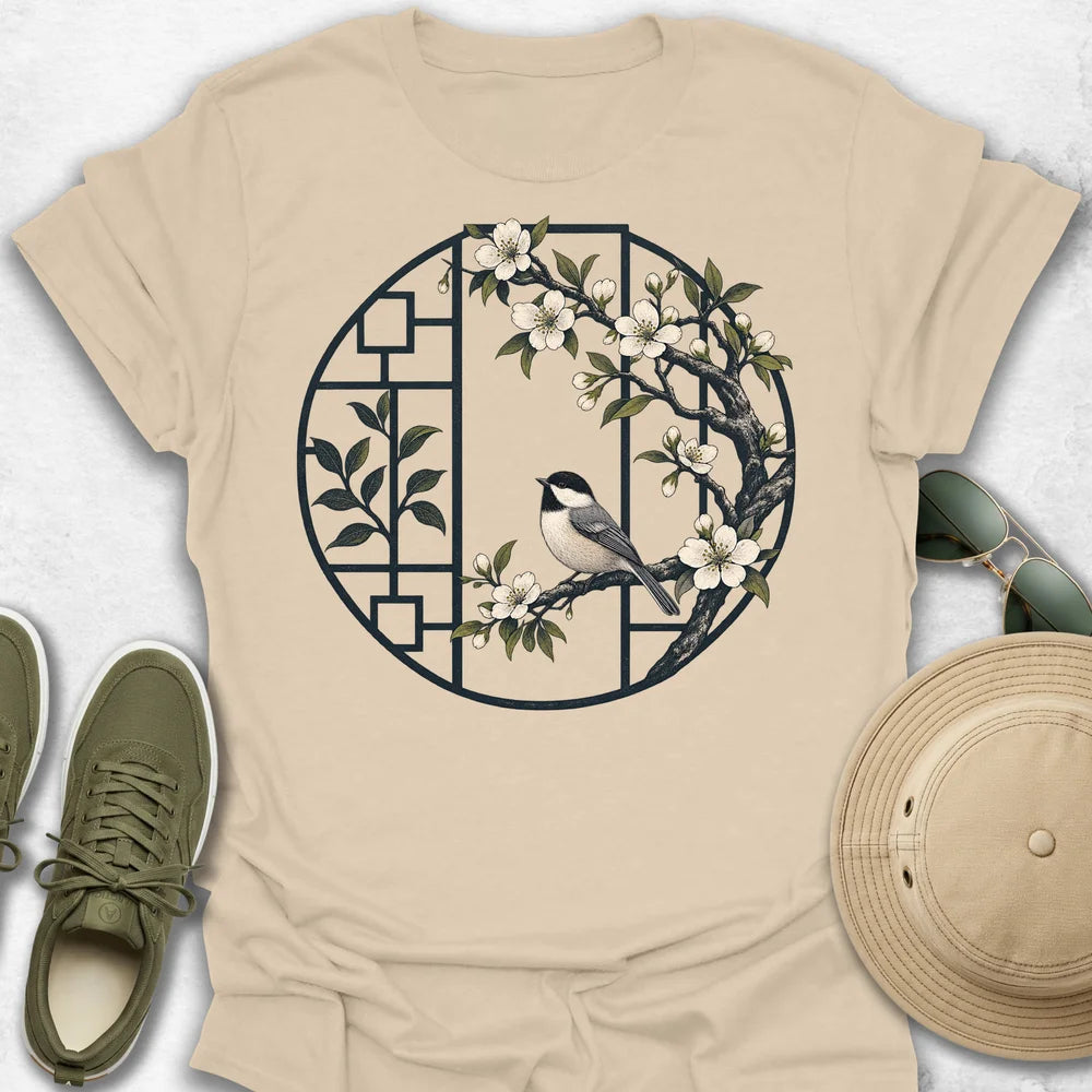 Chickadee in an Ornamental Window T-Shirt