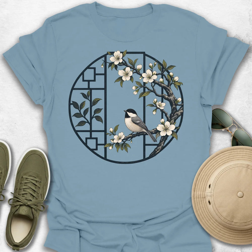 Chickadee in an Ornamental Window T-Shirt