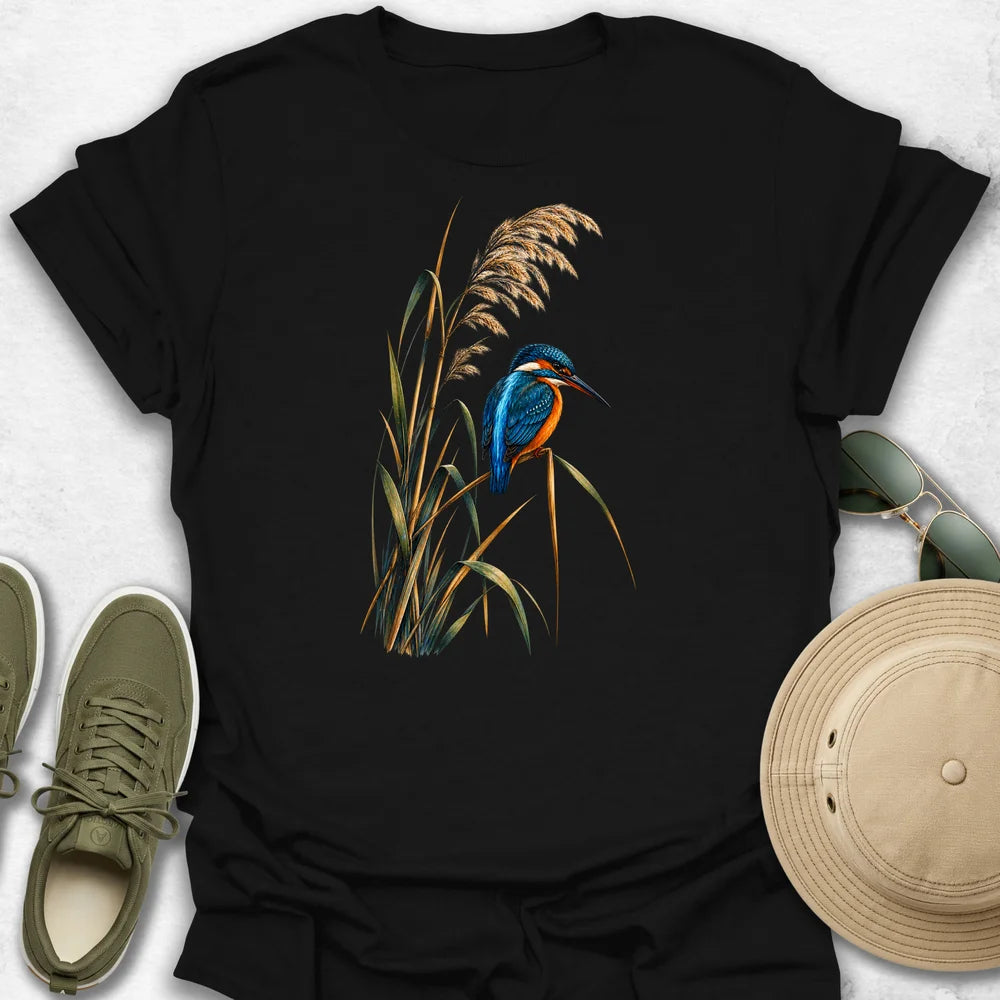 Kingfisher Perched Among Reeds T-Shirt