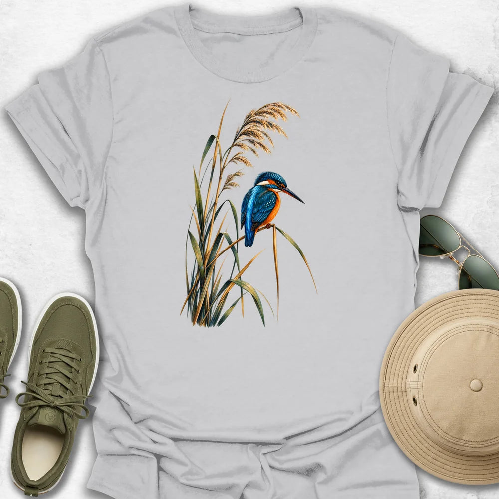 Kingfisher Perched Among Reeds T-Shirt