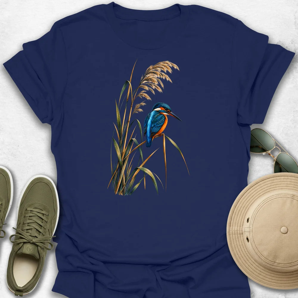 Kingfisher Perched Among Reeds T-Shirt