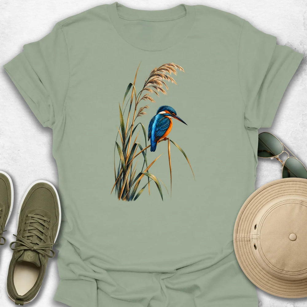 Kingfisher Perched Among Reeds T-Shirt