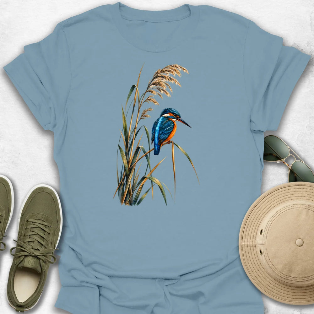 Kingfisher Perched Among Reeds T-Shirt