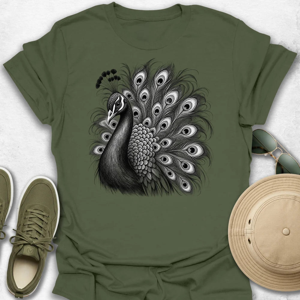 Monochrome Peacock T-Shirt