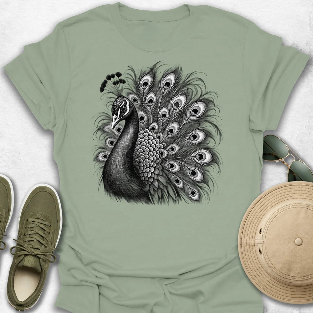 Monochrome Peacock T-Shirt