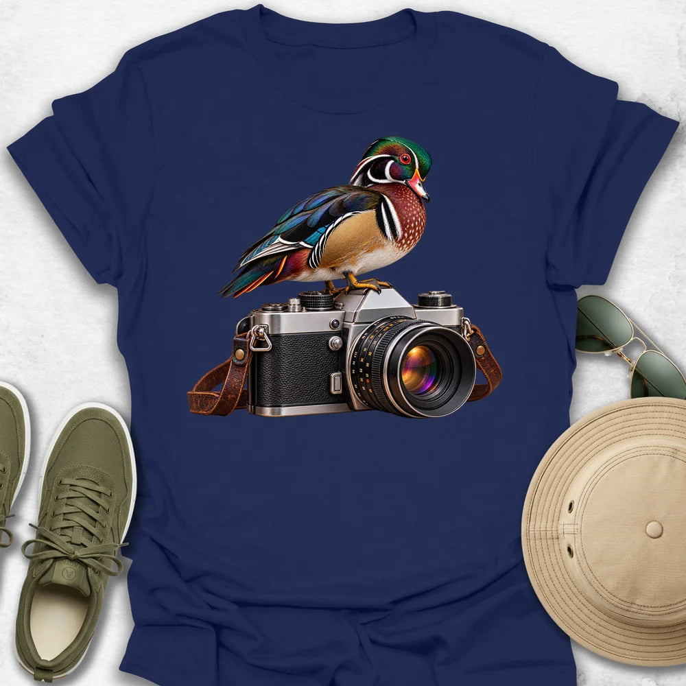 Wood Duck on Vintage Camera T-Shirt