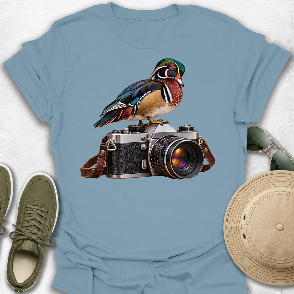 Wood Duck on Vintage Camera T-Shirt