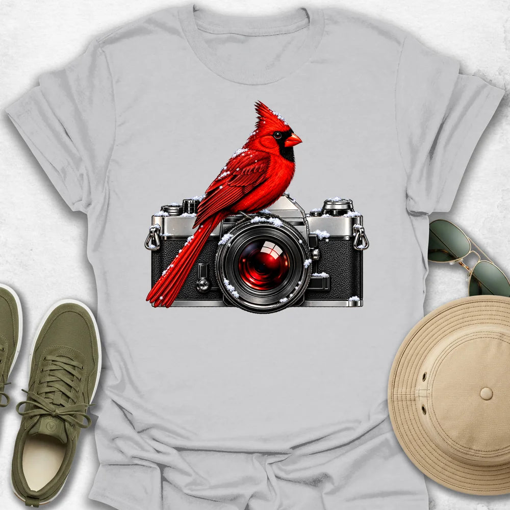 Snowy Cardinal on Camera T-Shirt