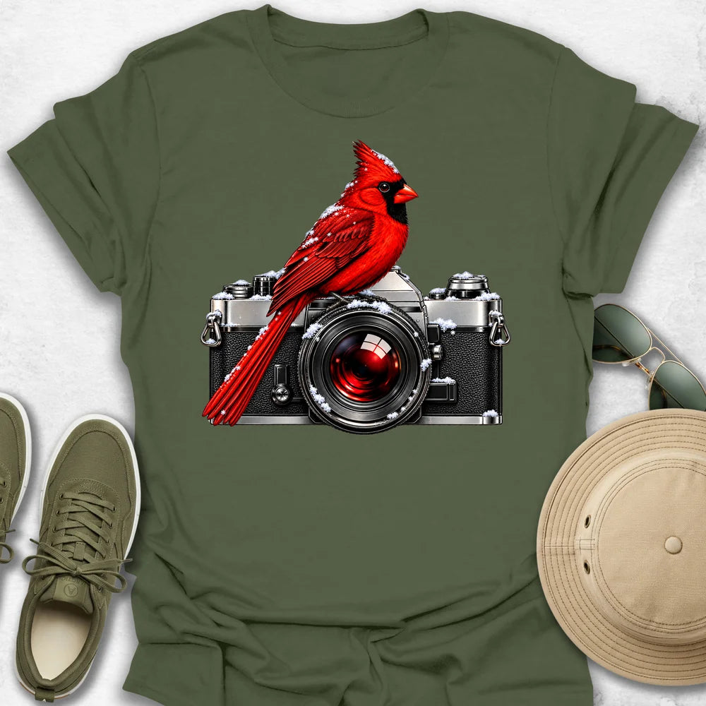 Snowy Cardinal on Camera T-Shirt