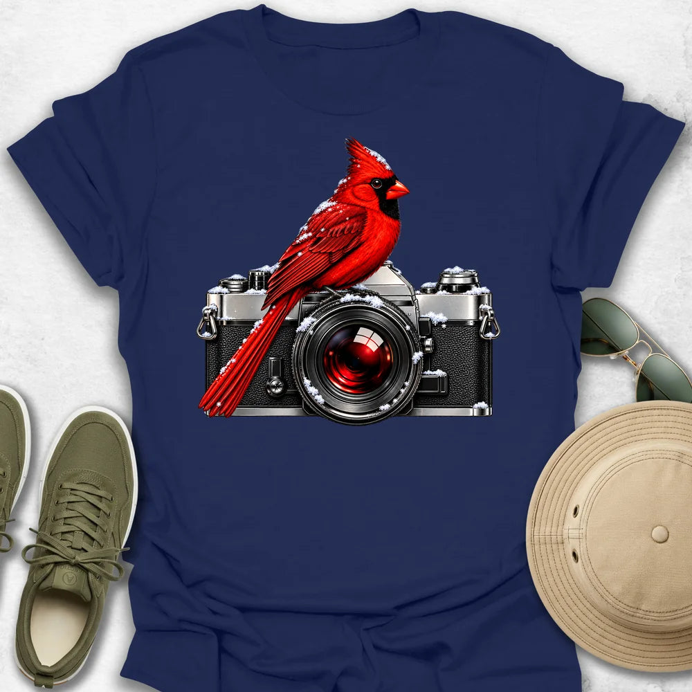 Snowy Cardinal on Camera T-Shirt
