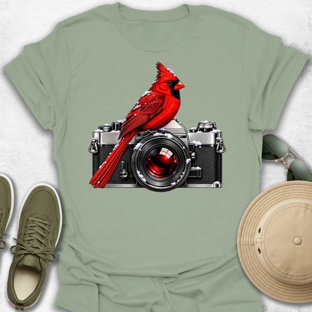 Snowy Cardinal on Camera T-Shirt