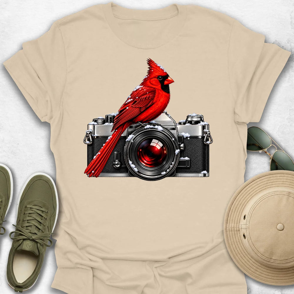 Snowy Cardinal on Camera T-Shirt