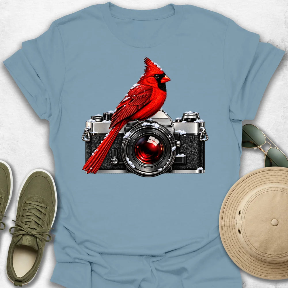 Snowy Cardinal on Camera T-Shirt