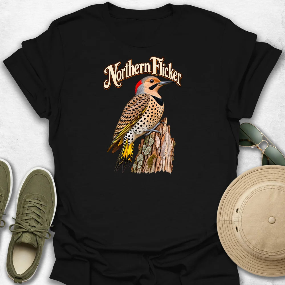 Northern Flicker on Weathered Stump with Name T-Shirt
