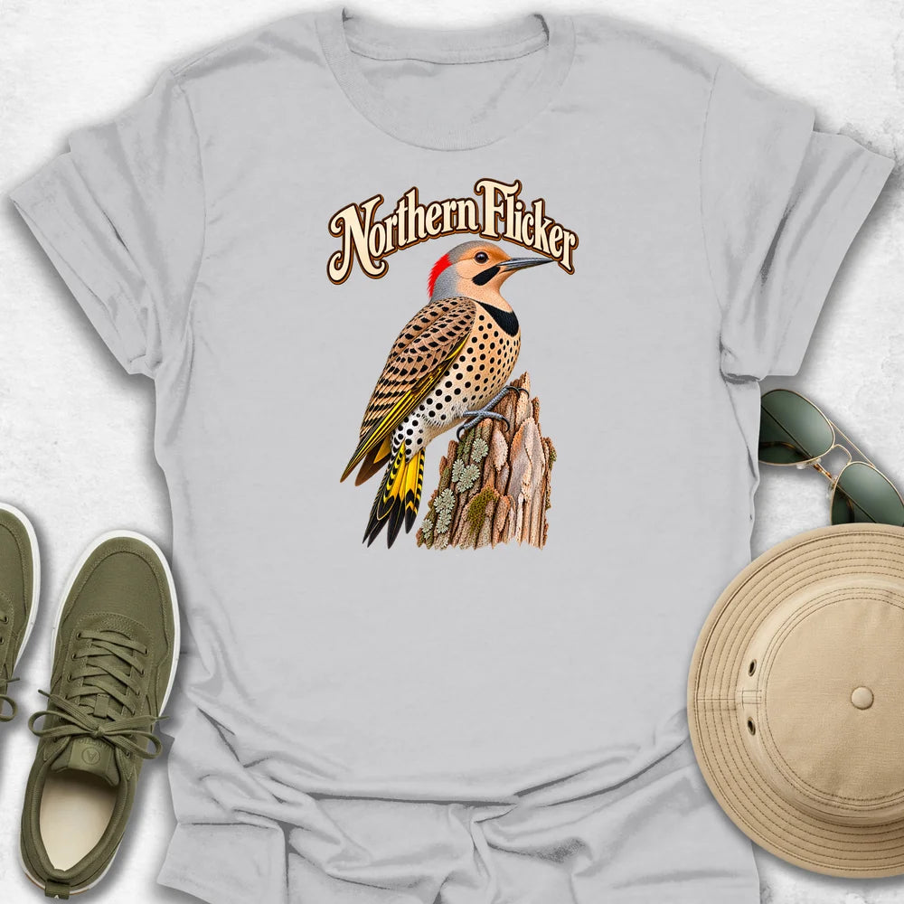 Northern Flicker on Weathered Stump with Name T-Shirt