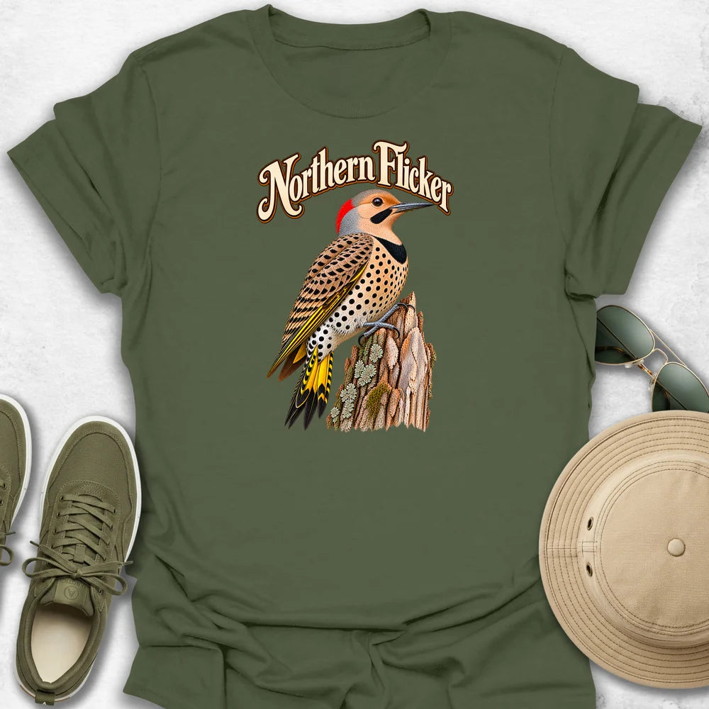 Northern Flicker on Weathered Stump with Name T-Shirt