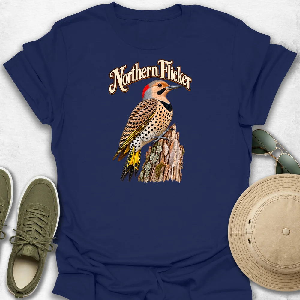 Northern Flicker on Weathered Stump with Name T-Shirt